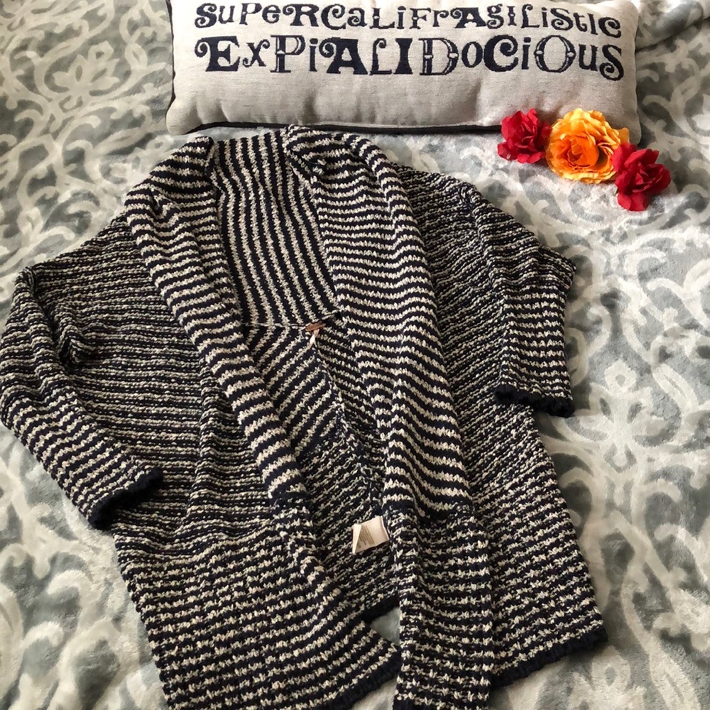 Free People Slouchy Navy and Cream stripe cardigan